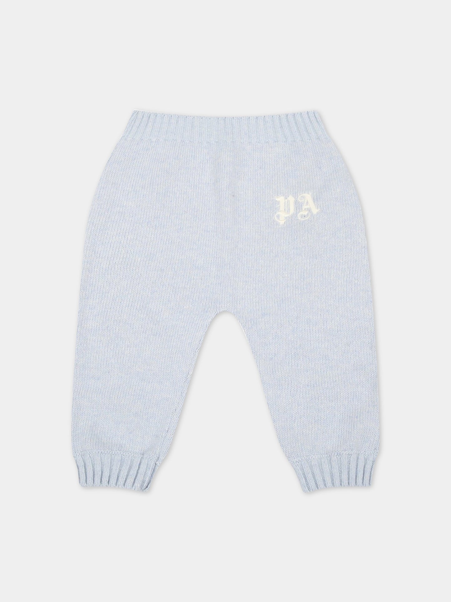 Pantaloni celesti per neonato con logo bianco,Palm Angels,PBXQ001F22KNI0014101