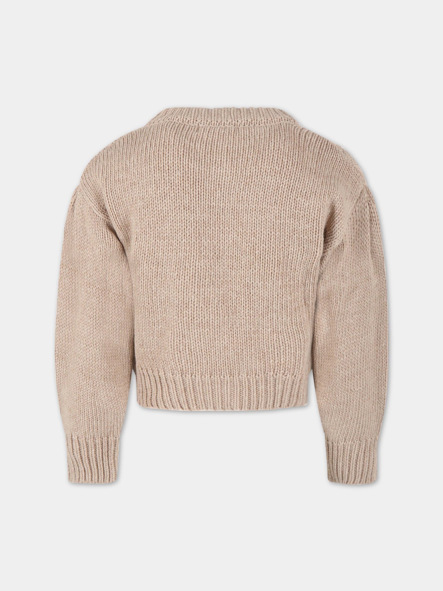 Cardigan Enzo beige per bambina con patch logato,The New Society,W22-K/KN01-ENZO