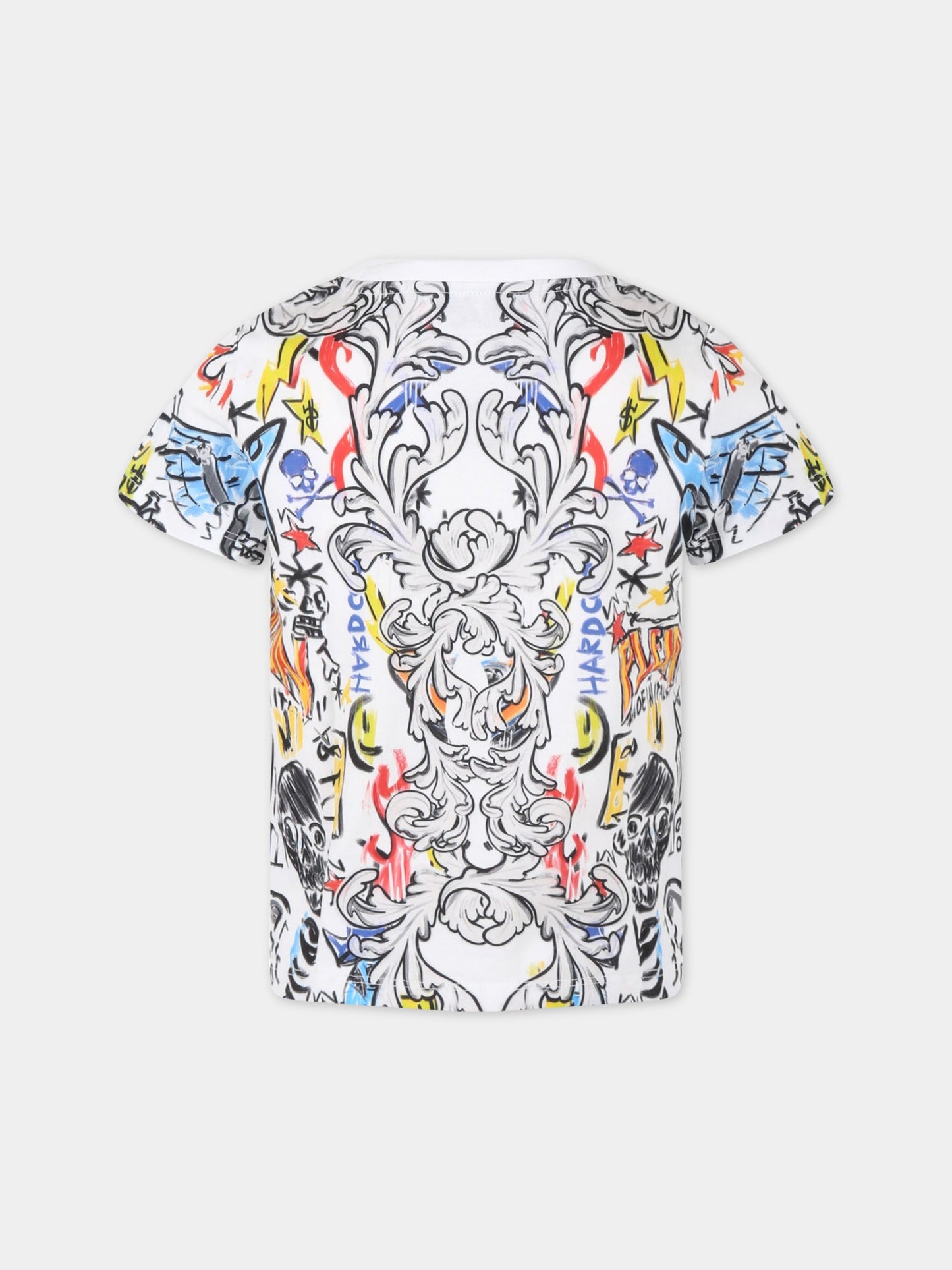 T-shirt bianca per bambino con loghi,Philipp Plein Junior,2PM004 LAA26 WHITE BAS