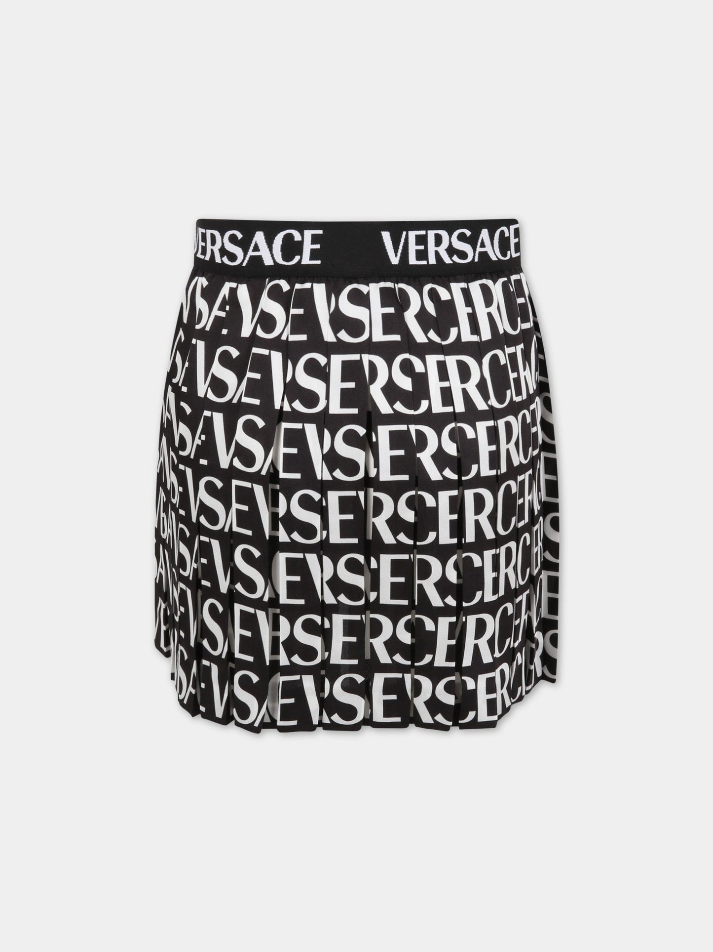 Gonna nera per bambina con logo bianco,Versace,1000240 1A05196 5B040 AY0007