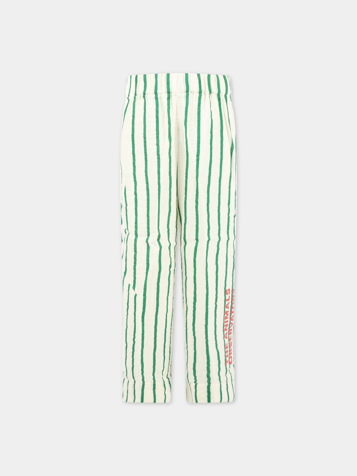 Pantaloni avorio per bambino con righe verdi e logo rosso,The Animals Observatory,S23064 221