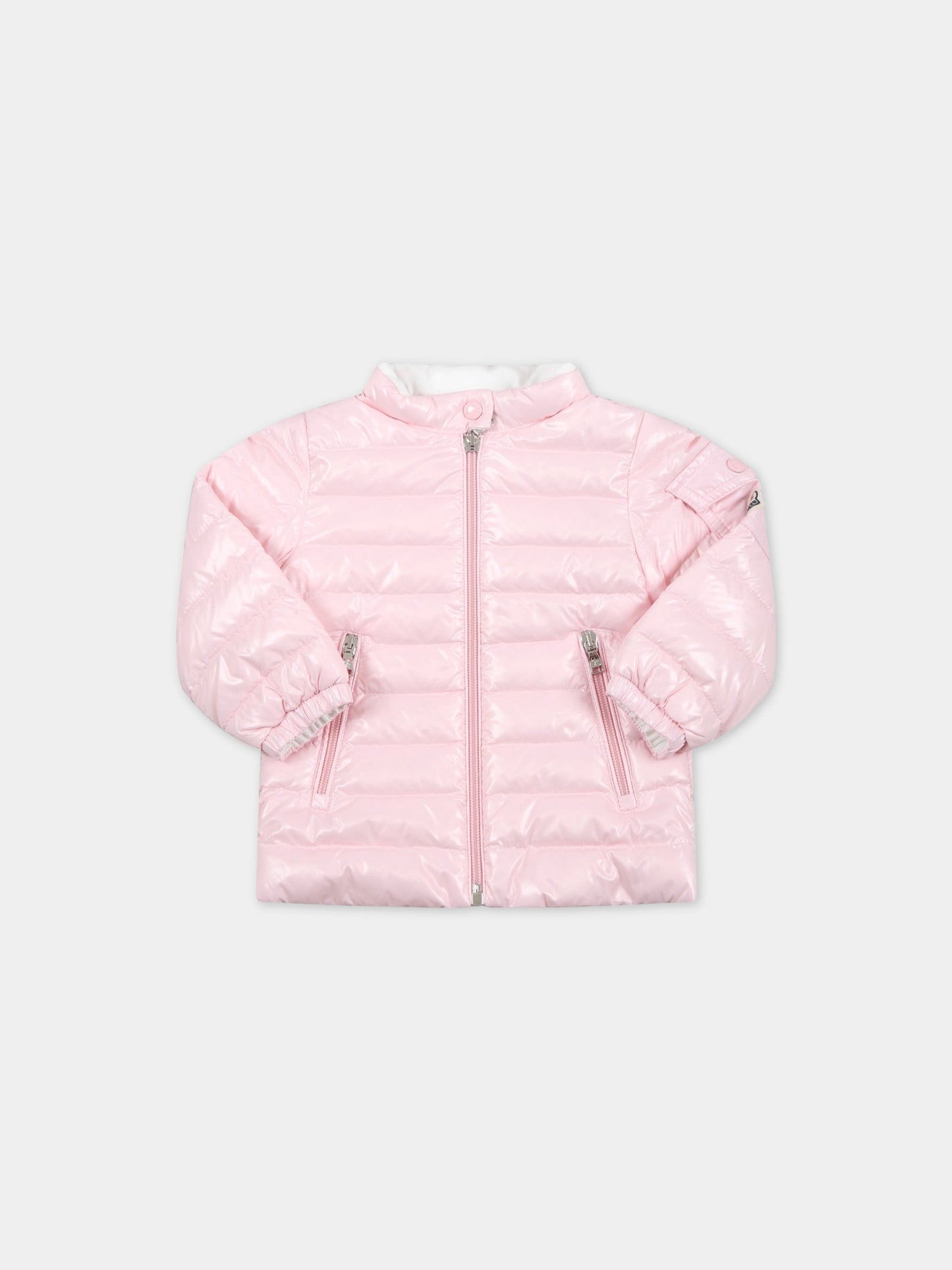 Piumino Paulas rosa per neonata con patch logato,Moncler Kids,951 1A00008 68950 506