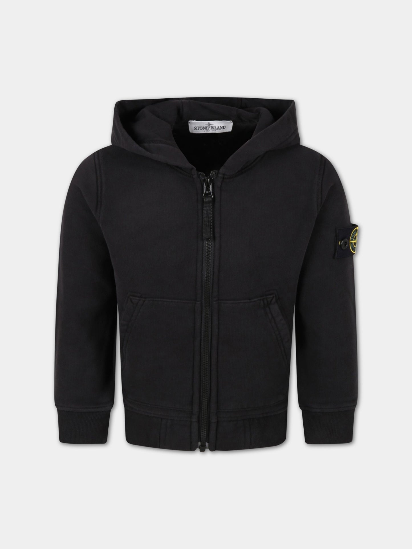 Felpa nera per bambino con patch logato,Stone Island Junior,7816 607 40 V0029