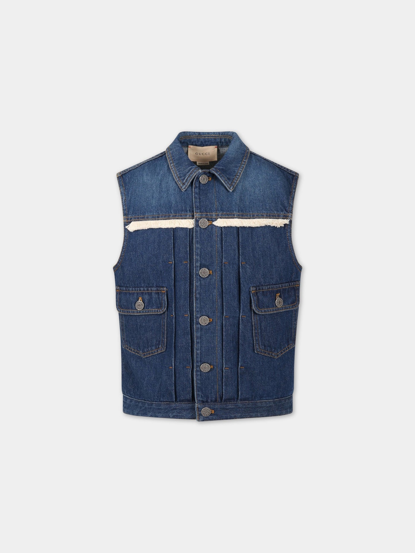 Gilet blu denim per bambino con ricamo Original Gucci 1921 ,Gucci Kids,712324 XDB8B 4759