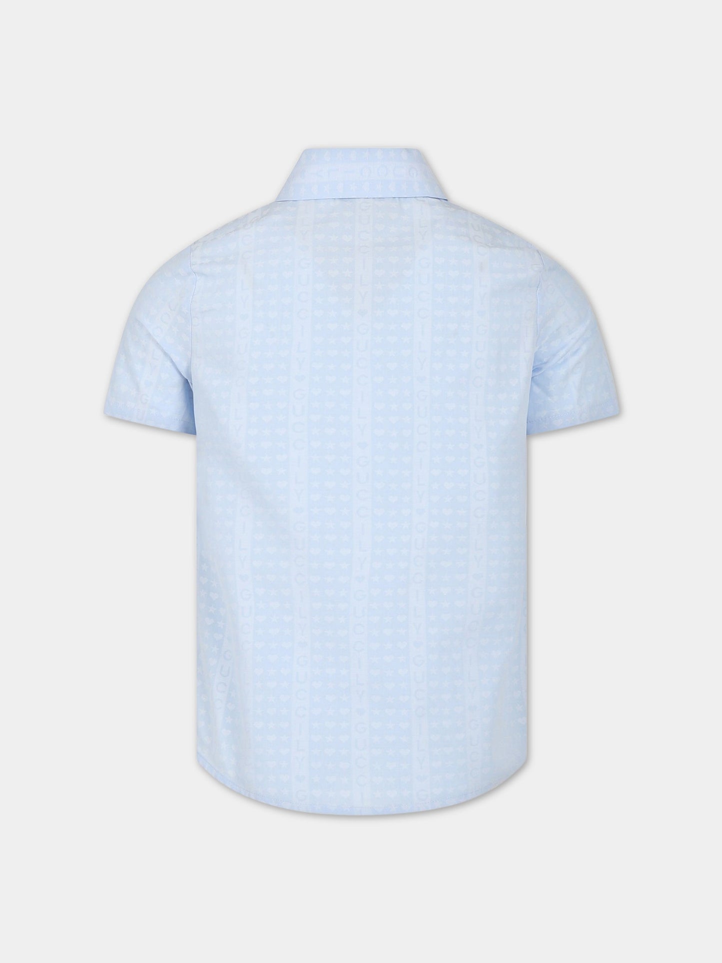 Camicia azzurra per bambina con scritta Guccily ,Gucci Kids,725789 XWAXG 4465