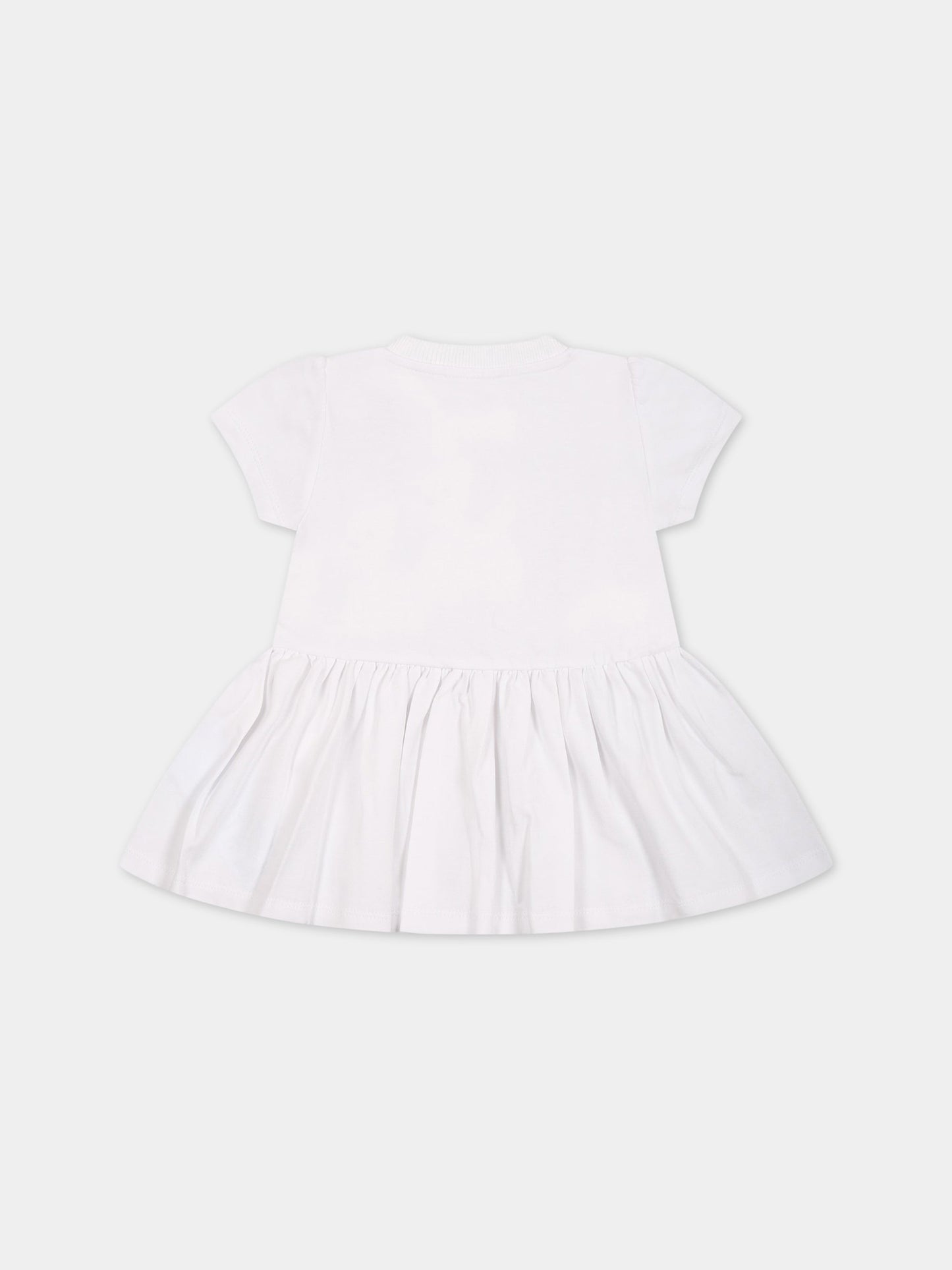 Vestito bianco per neonata con Teddy Bear e logo,Moschino Kids,MDV0AD LBA00 10101