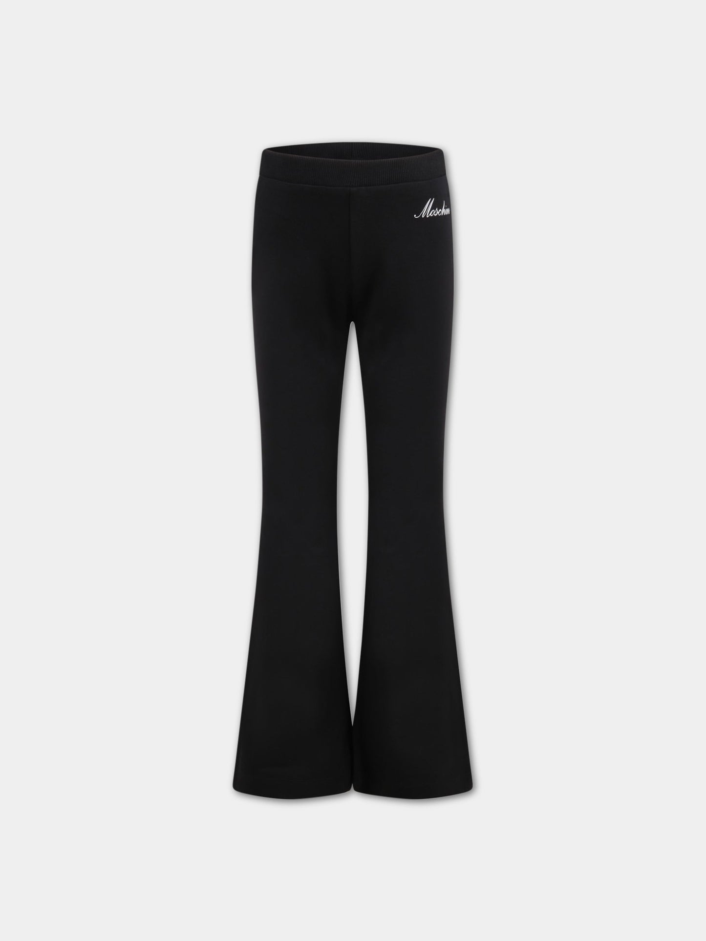 Pantaloni neri per bambina con logo bianco,Moschino Kids,HDP050 LDA00 60100