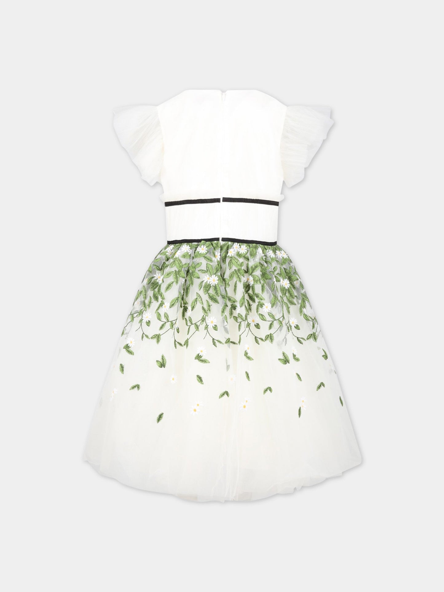 Vestito bianco per bambina con fiori e foglie,Monnalisa,71A912 1912 0123