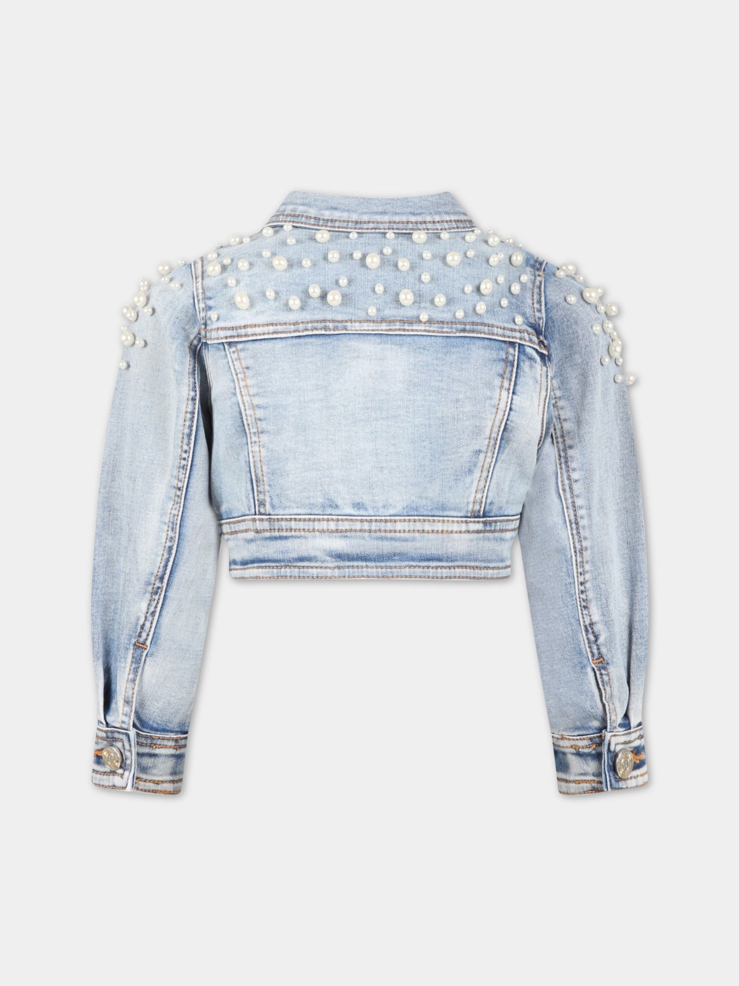 Giacca celeste per bambina con perle,Monnalisa,79A100 1051 0057