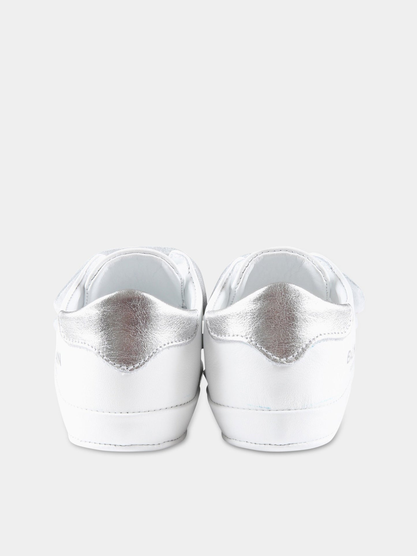 Sneakers bianche da culla per neonato con logo argentato,Balmain Kids,BS0586 Y0051 100AG