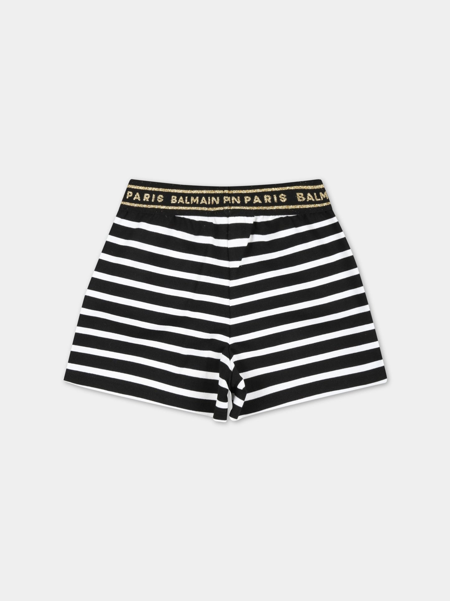 Shorts multicolor a righe per neonata con iconici bottoni e logo dorato,Balmain Kids,BS6079 J0243 100NE