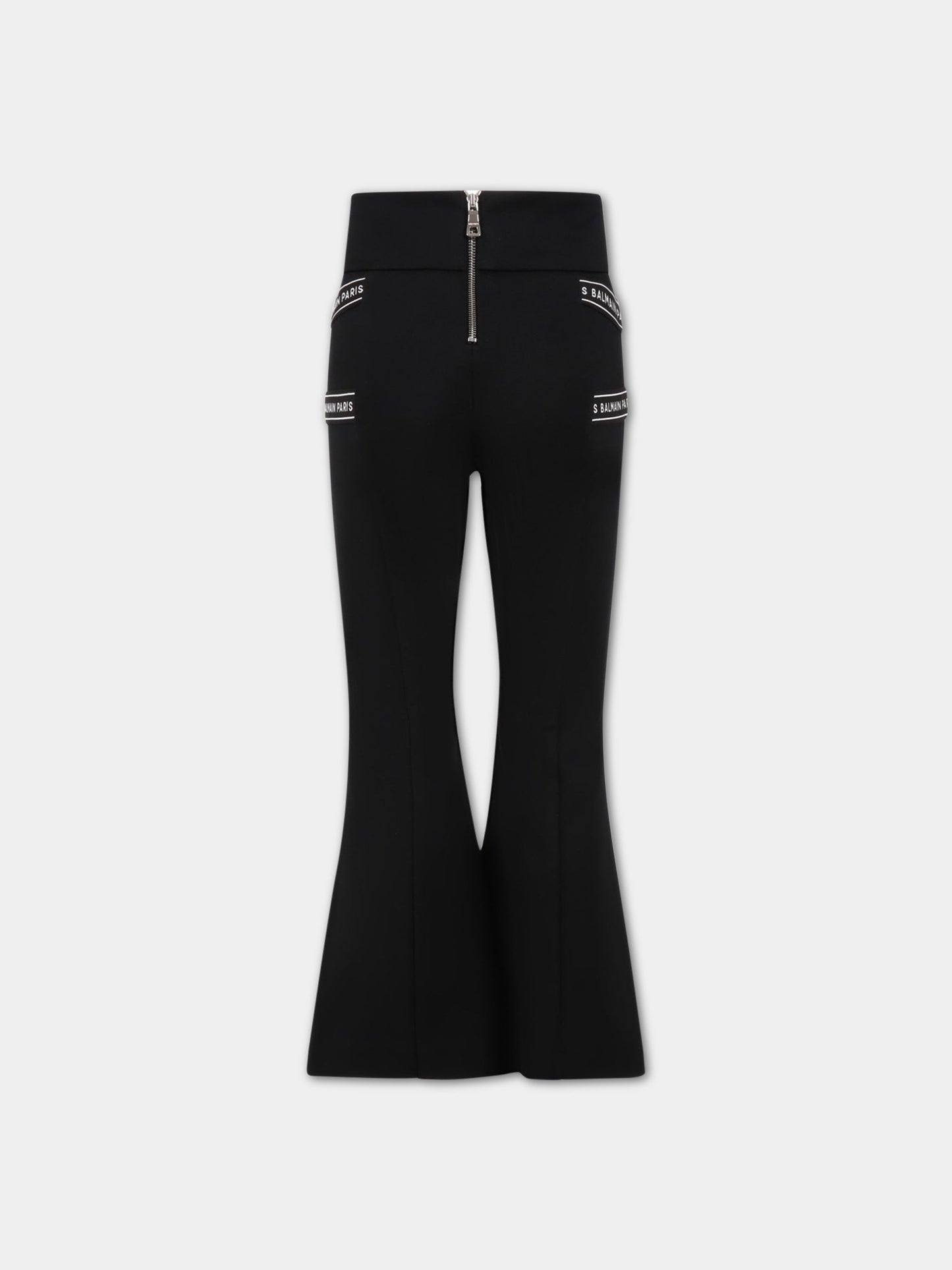 Pantaloni neri per bambina con botti logati,Balmain Kids,BS6B10 J0035 930