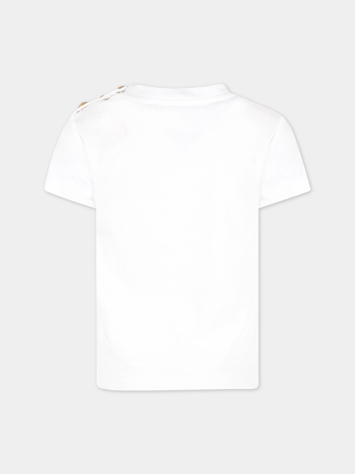 T-shirt bianca per bambino con logo nero e iconici bottoni,Balmain Kids,BS8P21 Z0057 100OR