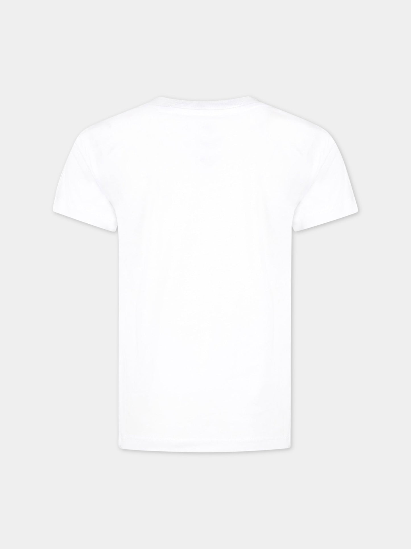 T-shirt bianca per bambini con logo nero in velluto,Balmain Kids,BS8P31 Z0082 100NE