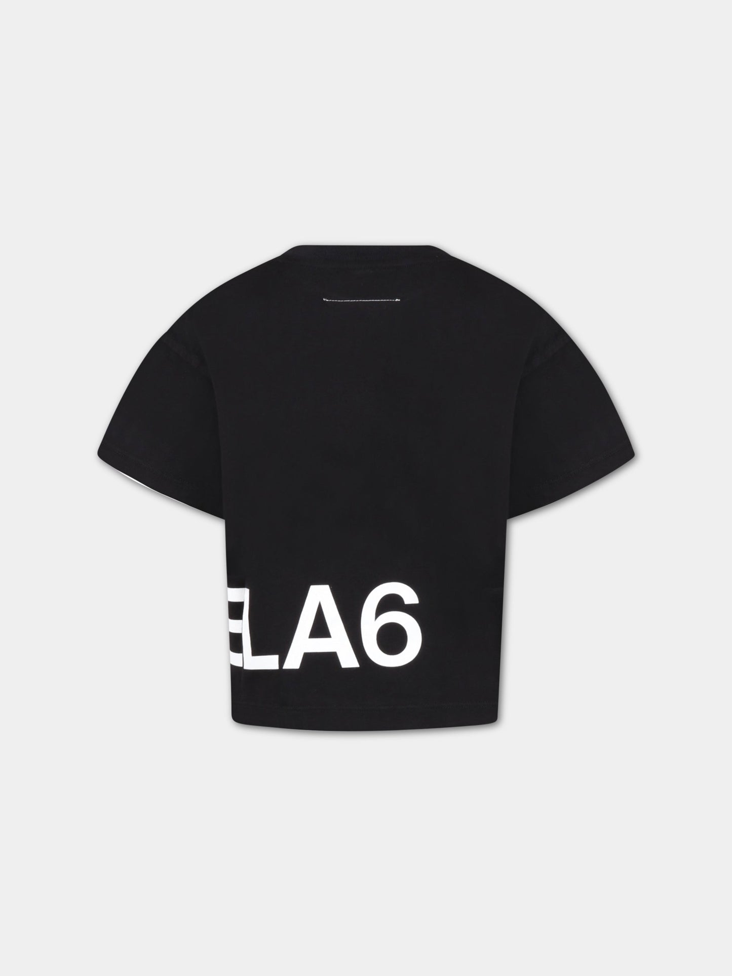 T-shirt nera per bambini con logo bianco,Mm6 Maison Margiela,M60332 MM009 M6900