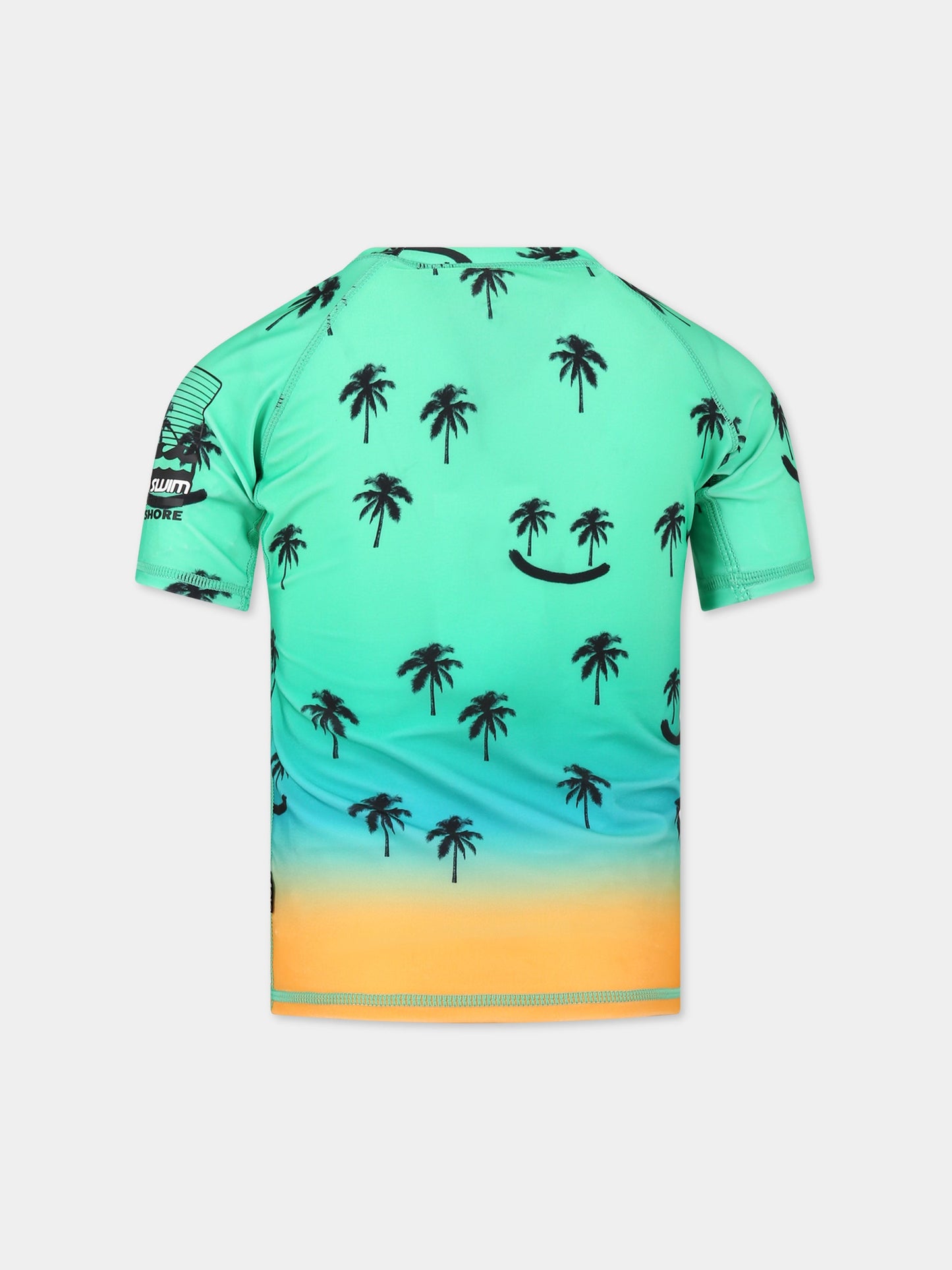 T-shirt verde anti UV per bambino con stampa palme e logo,Molo,8S23P203 7913