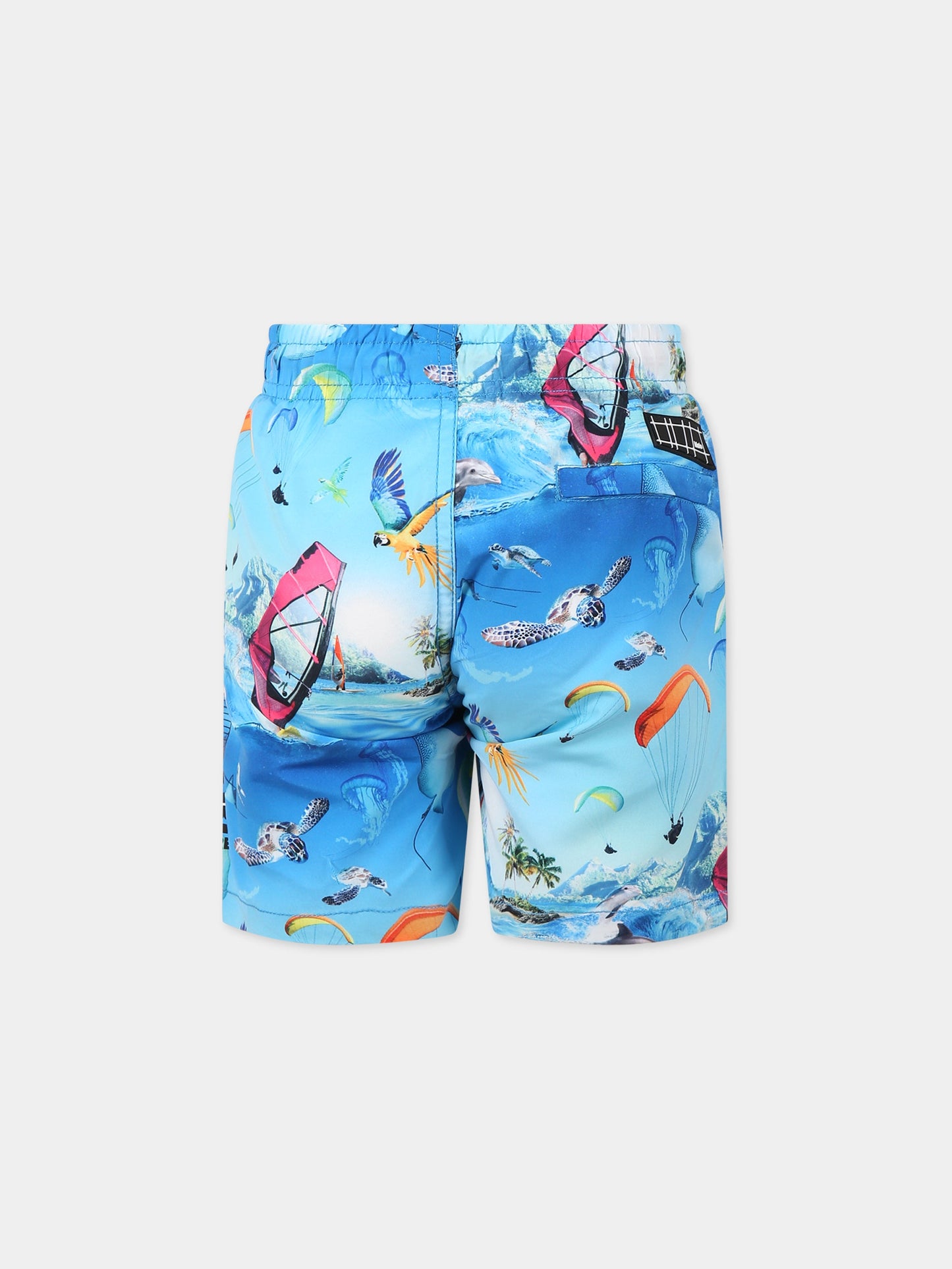 Boxer-mare azzurro per bambino con stampa animali, paracadute e logo,Molo,8S23P404 6712