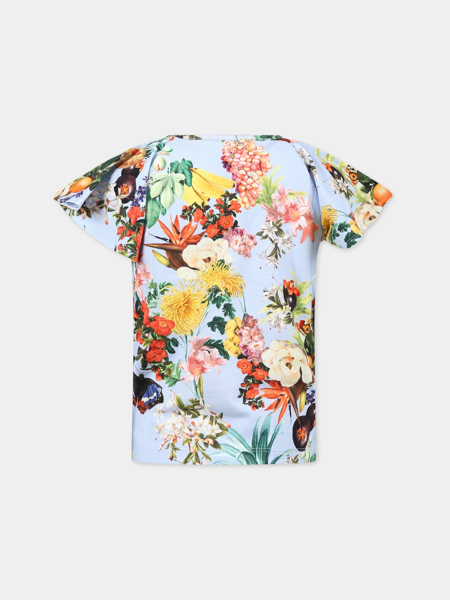 T-shirt multicolor per bambina con stampa frutta tropicale, fiori e farfalle,Molo,2S23A223 6743