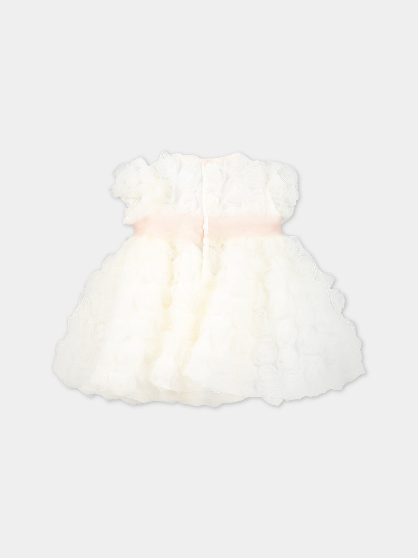 Vestito bianco per neonata con rose in tulle,La Stupenderia,CBAB58X05 U10