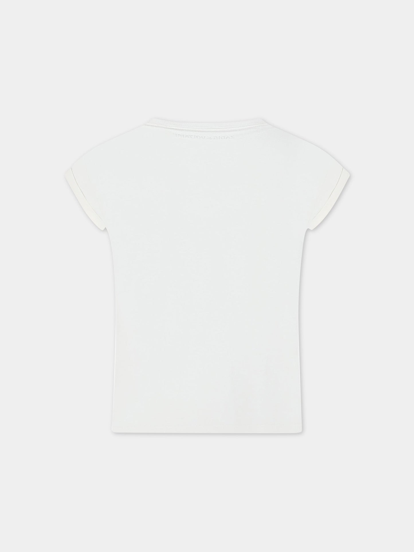 T-shirt avorio per bambina con logo e stampa,Zadig & Voltaire Kids,X15380 140