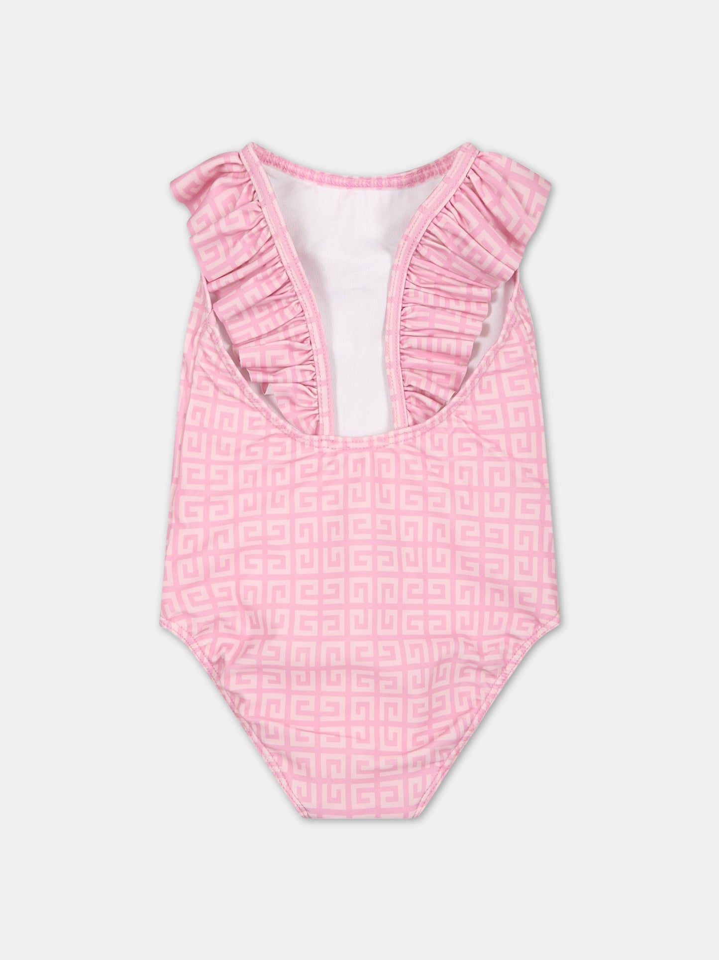 Costume rosa intero per neonata con iconico monogramma all-over,Givenchy Kids,H00063 Z40
