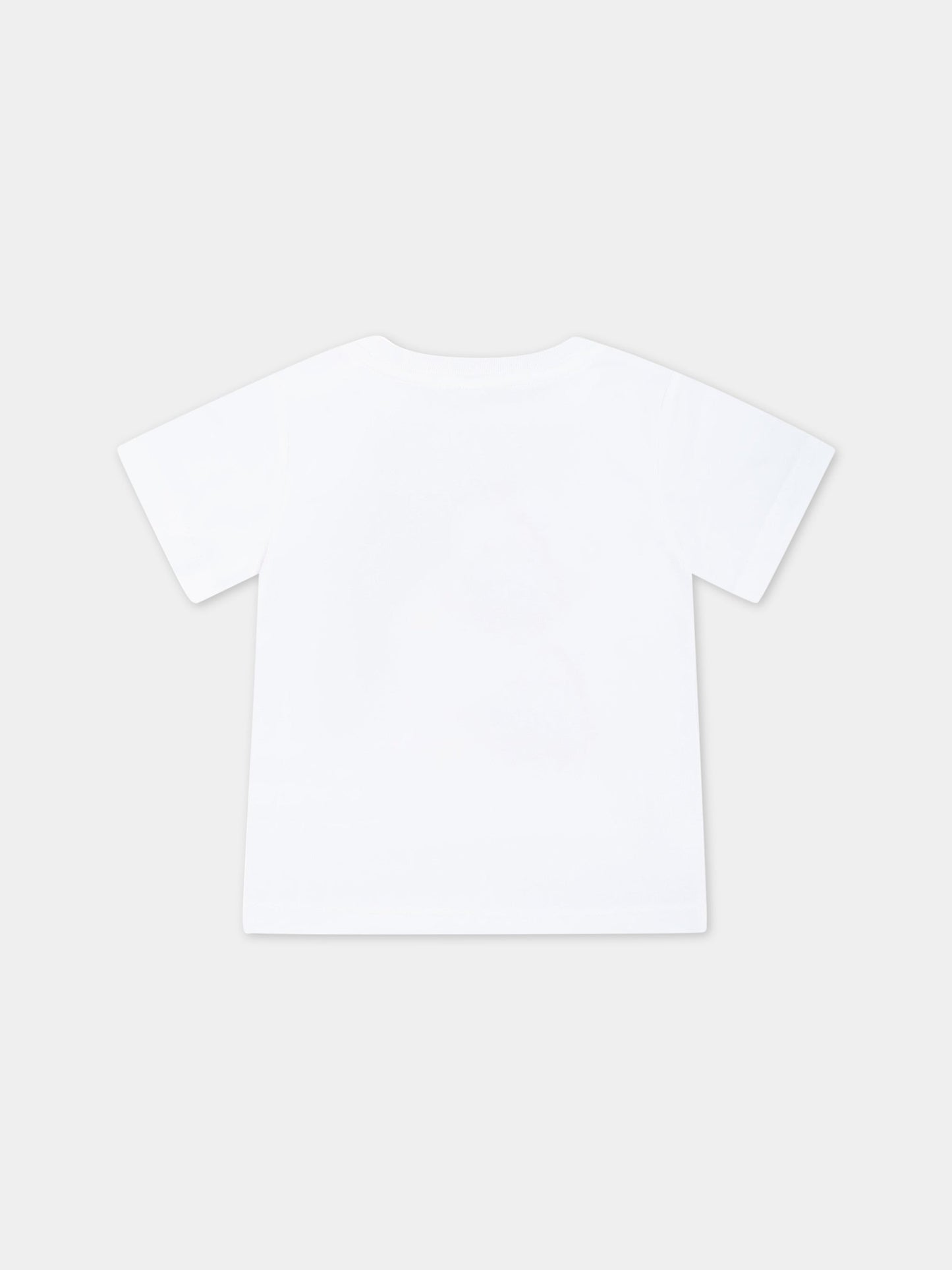 T-shirt bianca per neonato con animali e logo azzurro,Stella Mccartney Kids,TS8621 Z0434 100