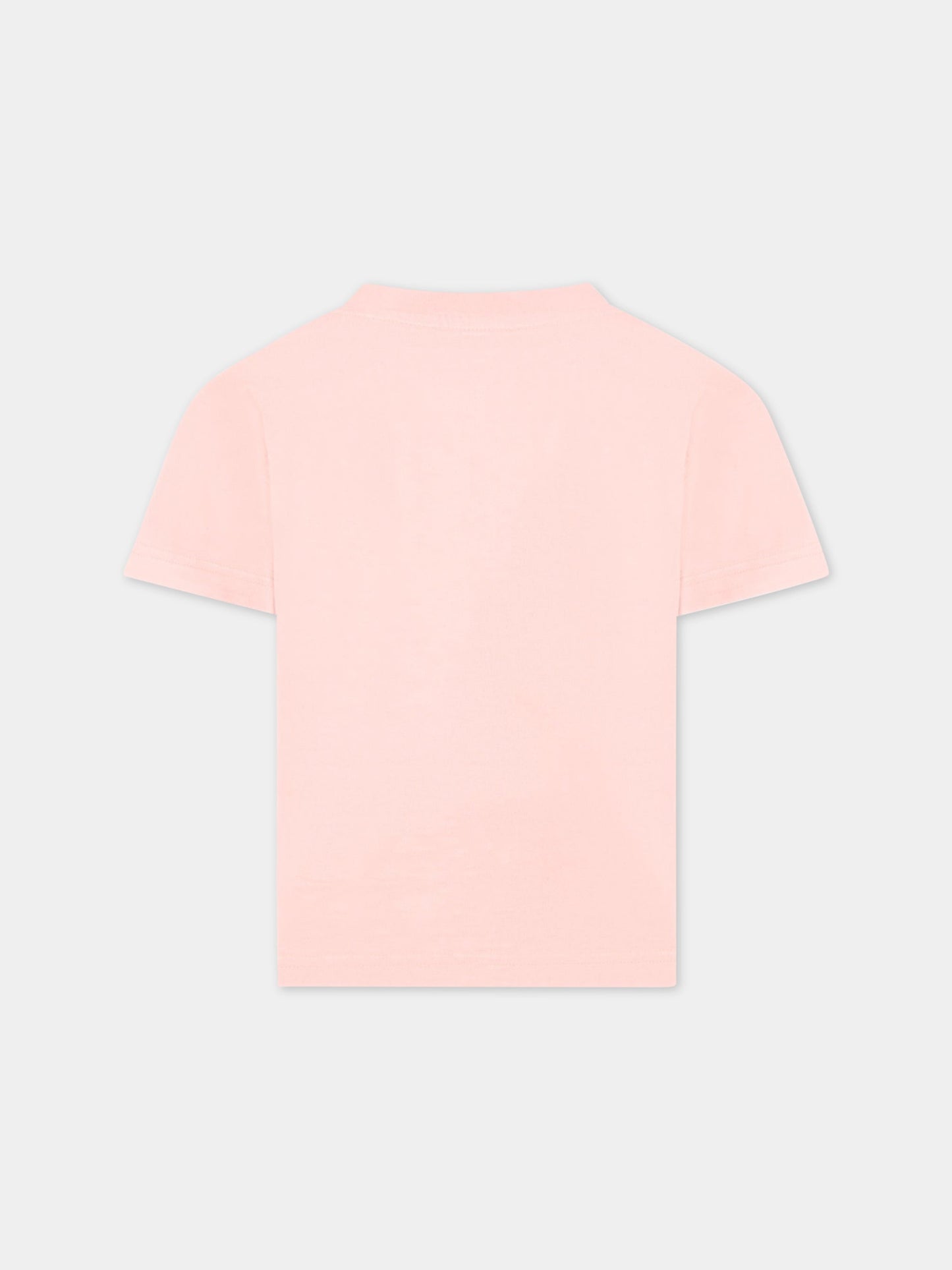 T-shirt rosa per bambina con orso e logo bianco,Palm Angels,PGAA002C99JER0013060