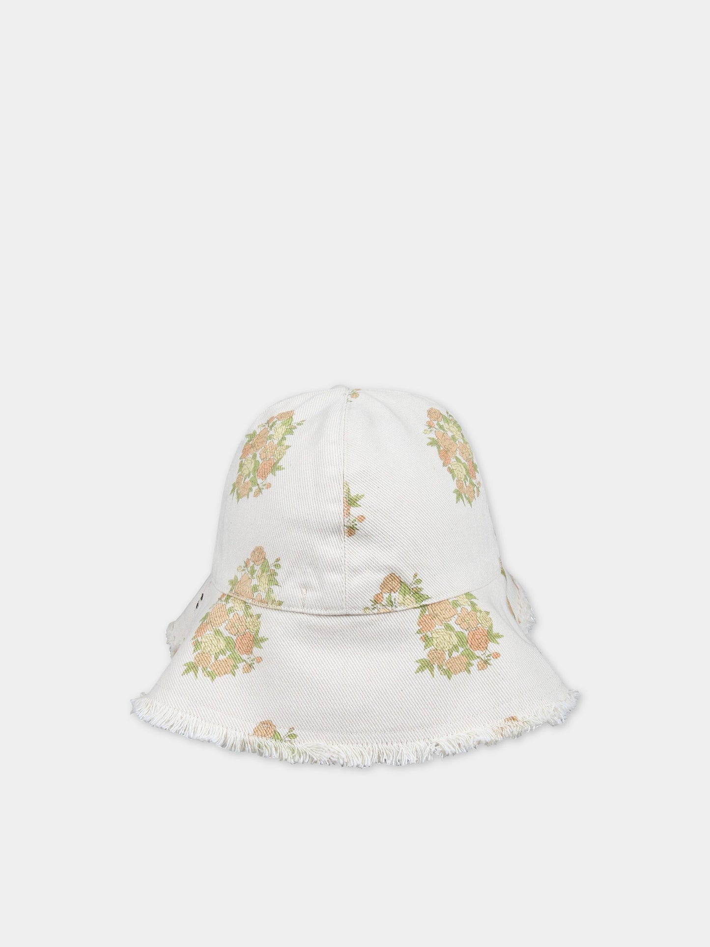 Cappello avorio per bambina con fiori e logo,The New Society,S23 ACC DN02 LORETTA