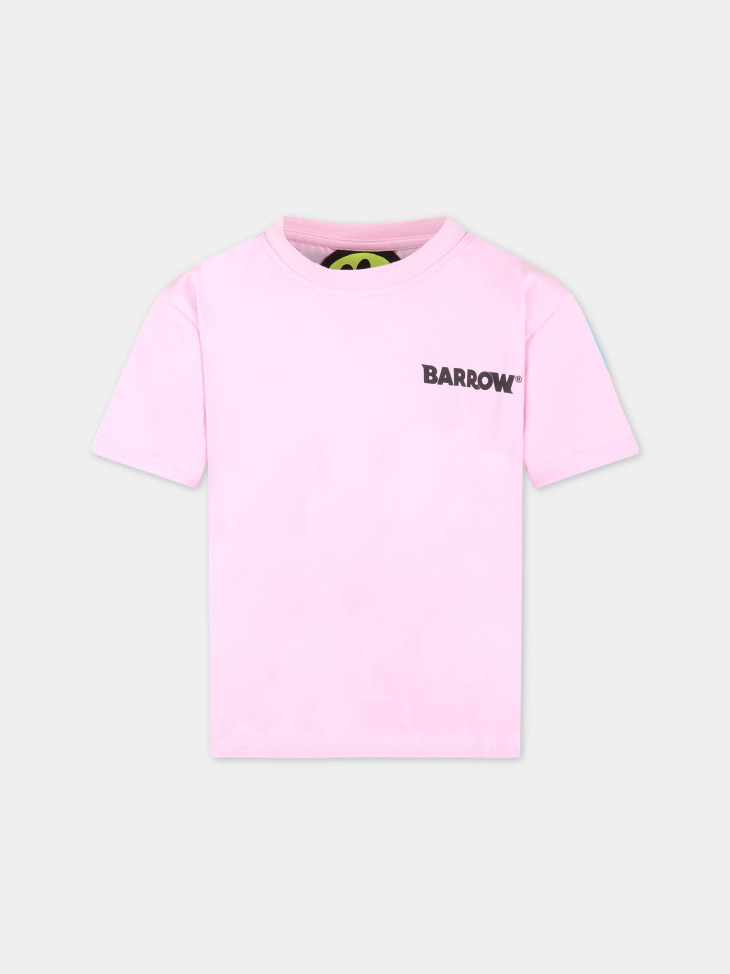 T-shirt rosa per bambina con logo verde e smile,Barrow,033038 042