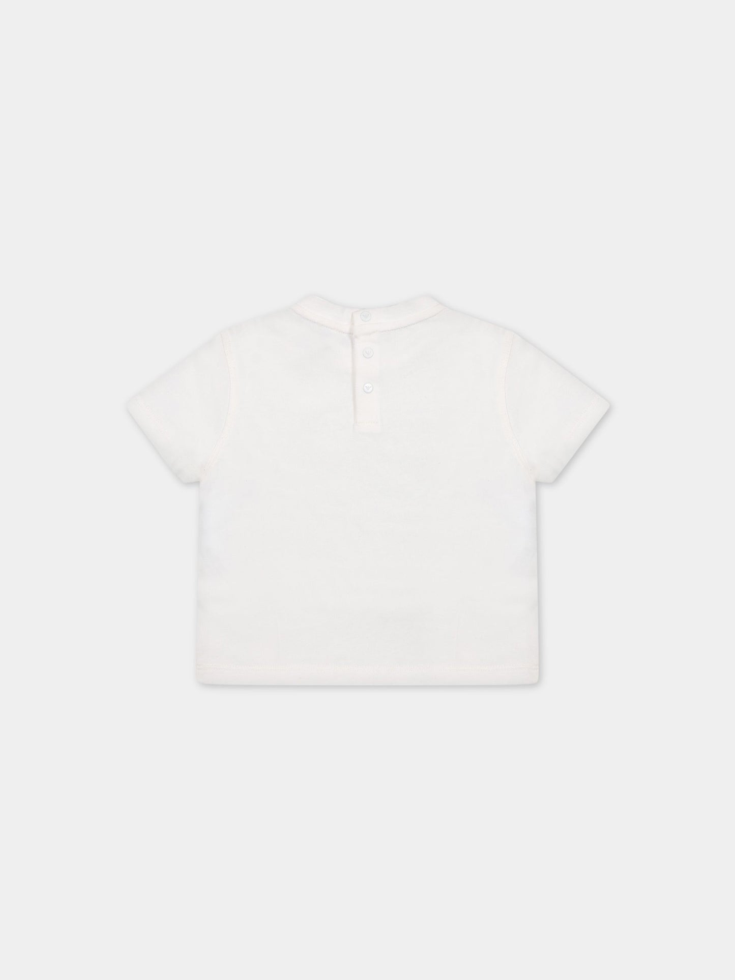 T-shirt bianca per neonato con iconico aquilotto,Armani Junior,3RHTJM 1JWZZ 0101