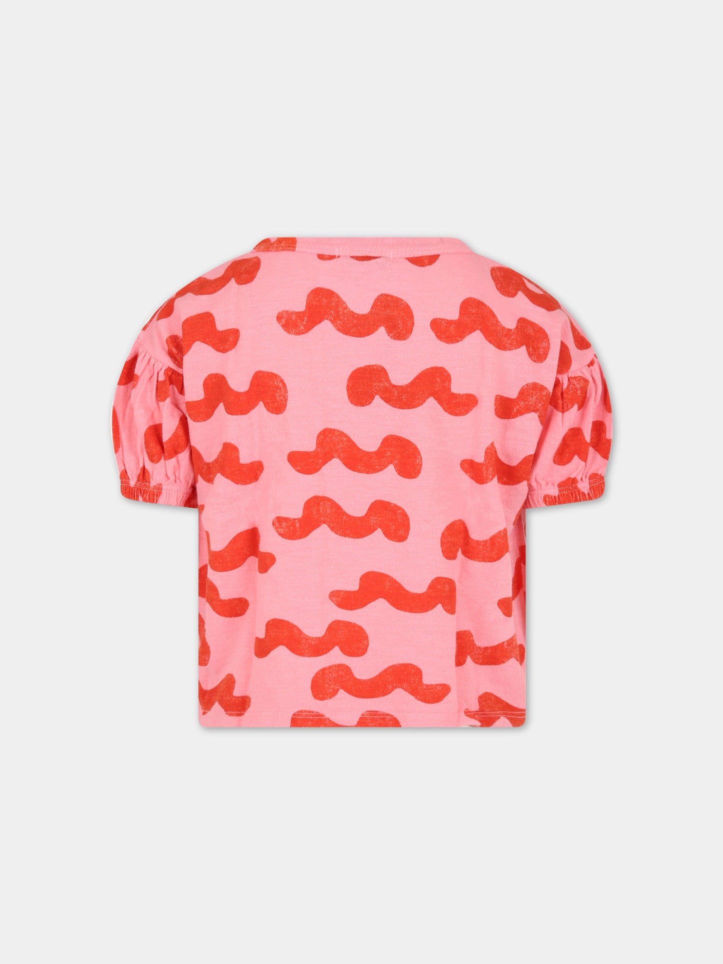 T-shirt rosa per bambina con onde rosse,Bobo Choses,123AC018