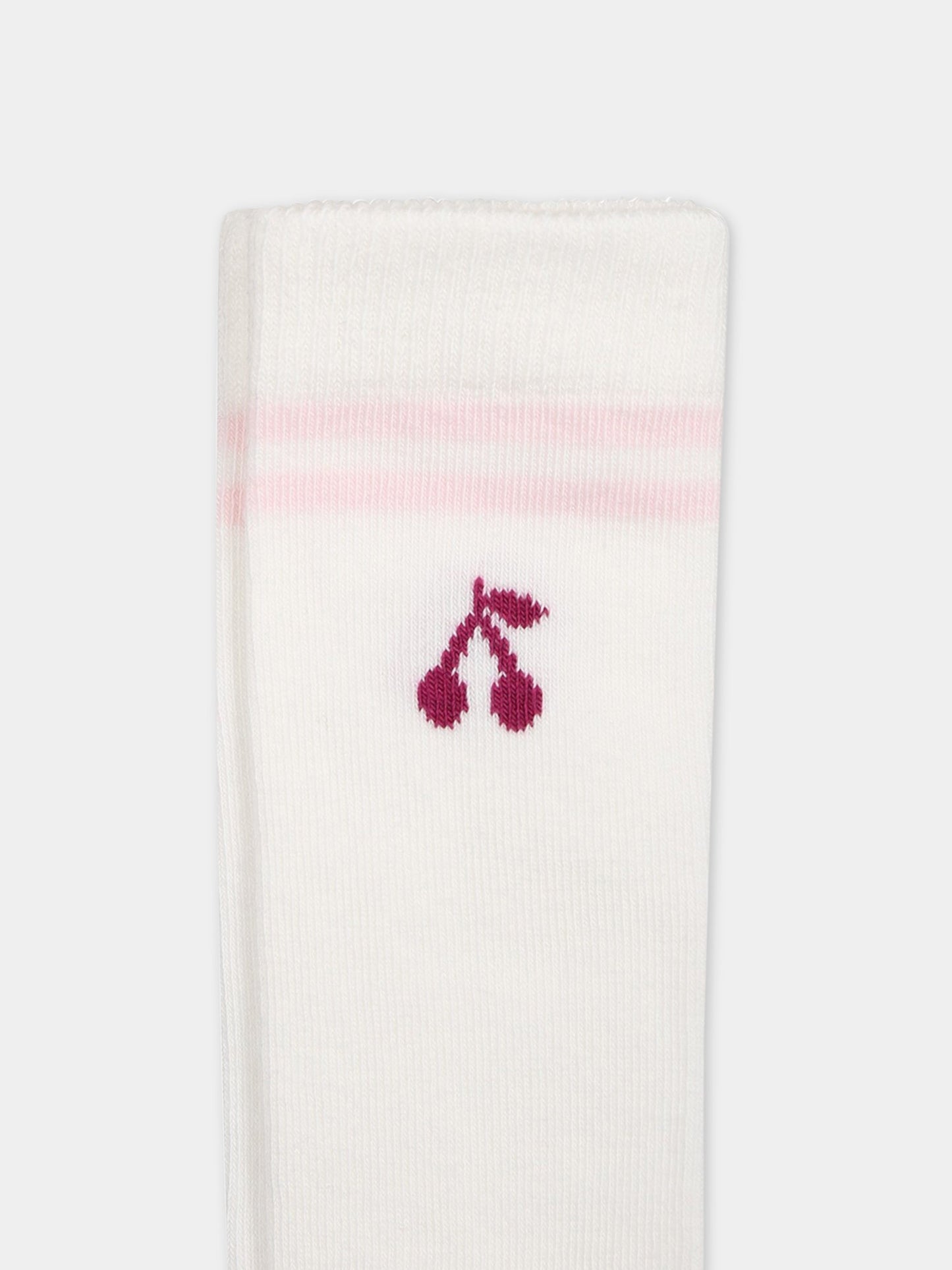 Calze bianche per bambina con ciliegie,Bonpoint,S03GUNK00105 102