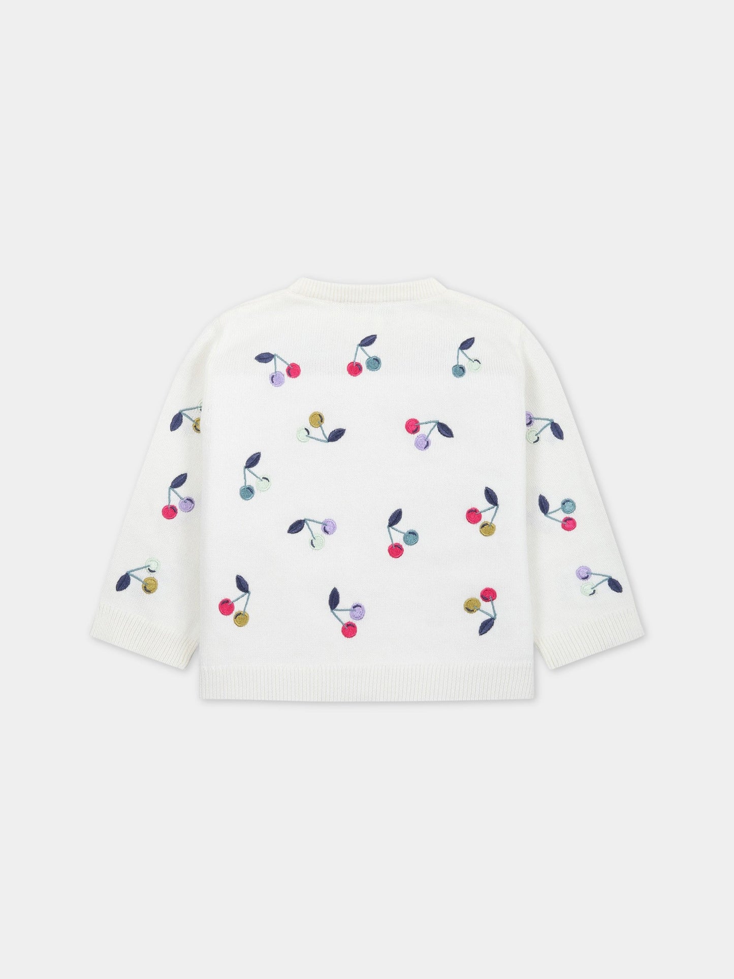 Cardigan bianco per bambina con ciliegie multicolor all-over,Bonpoint,S03XCAK00003 180