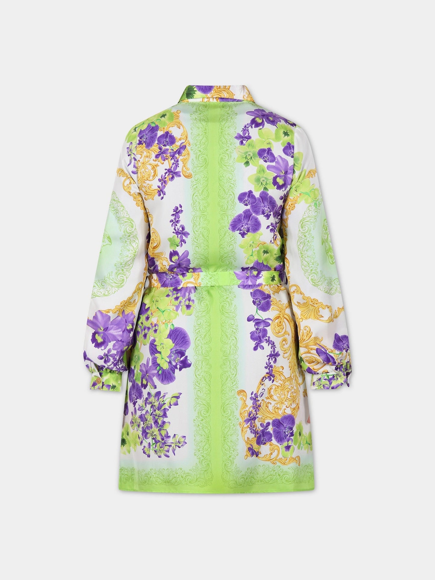 Vestito multicolor per bambina con iconica stampa orchidea,Versace,1003517 1A06469 5W270