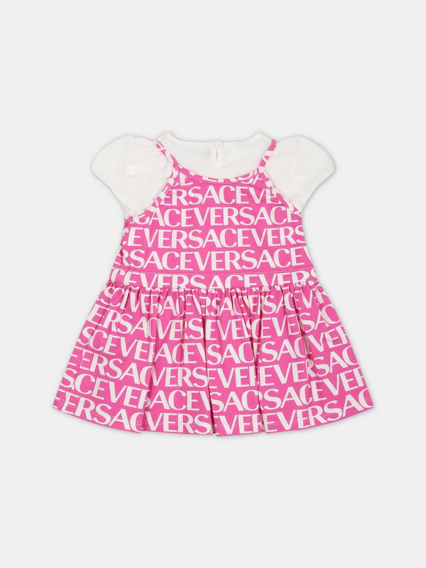 Abito fucsia per neonata con stampa logo,Versace,1003849 1A06466 2W310