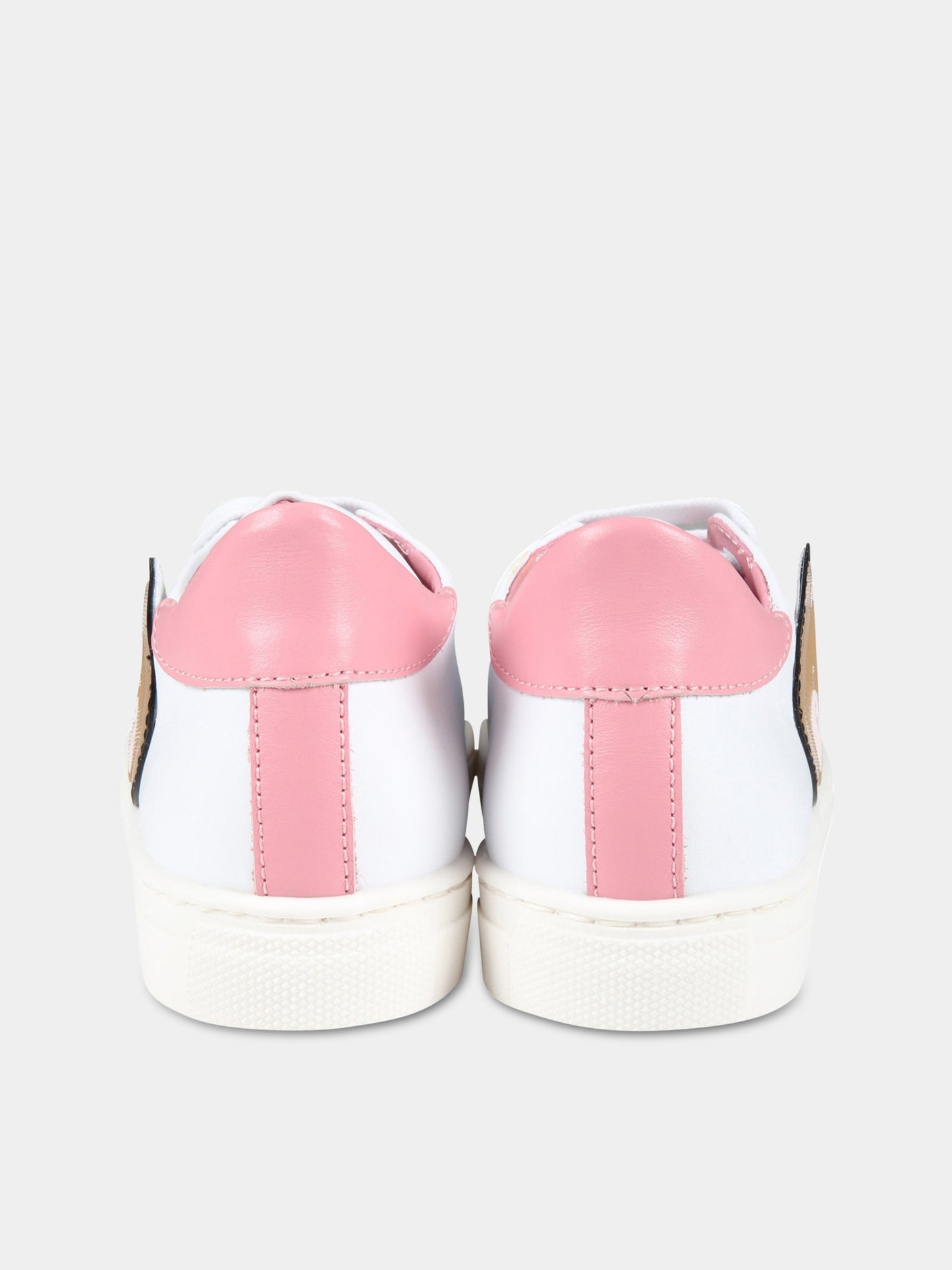 Sneakers bianche per bambina con Teddy Bear e logo,Moschino Kids,74350 1