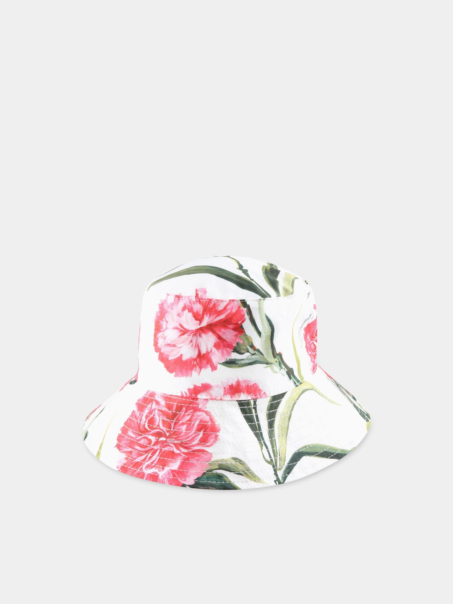 Cloche bianca per bambina con garofani rosa,Dolce & Gabbana Kids,LB5H25 HS5O0 HA3VL