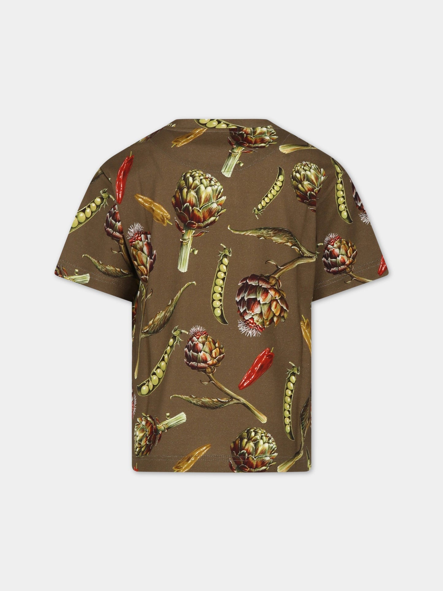 T-shirt verde per bambino con stampa iconica e logo,Dolce & Gabbana Kids,L4JTGM G7I2Z S9000