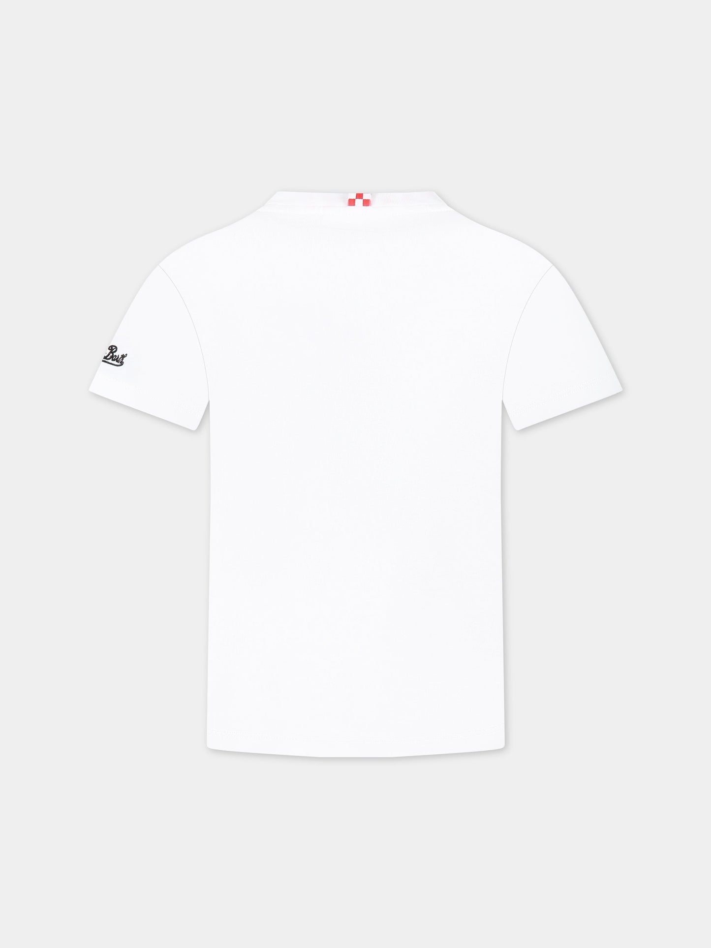 T-shirt bianca per bambino con stampa Puffo, scritta I hate homework e logo,Mc2 Saint Barth,TSHIRT BOY SMURF HW 01N