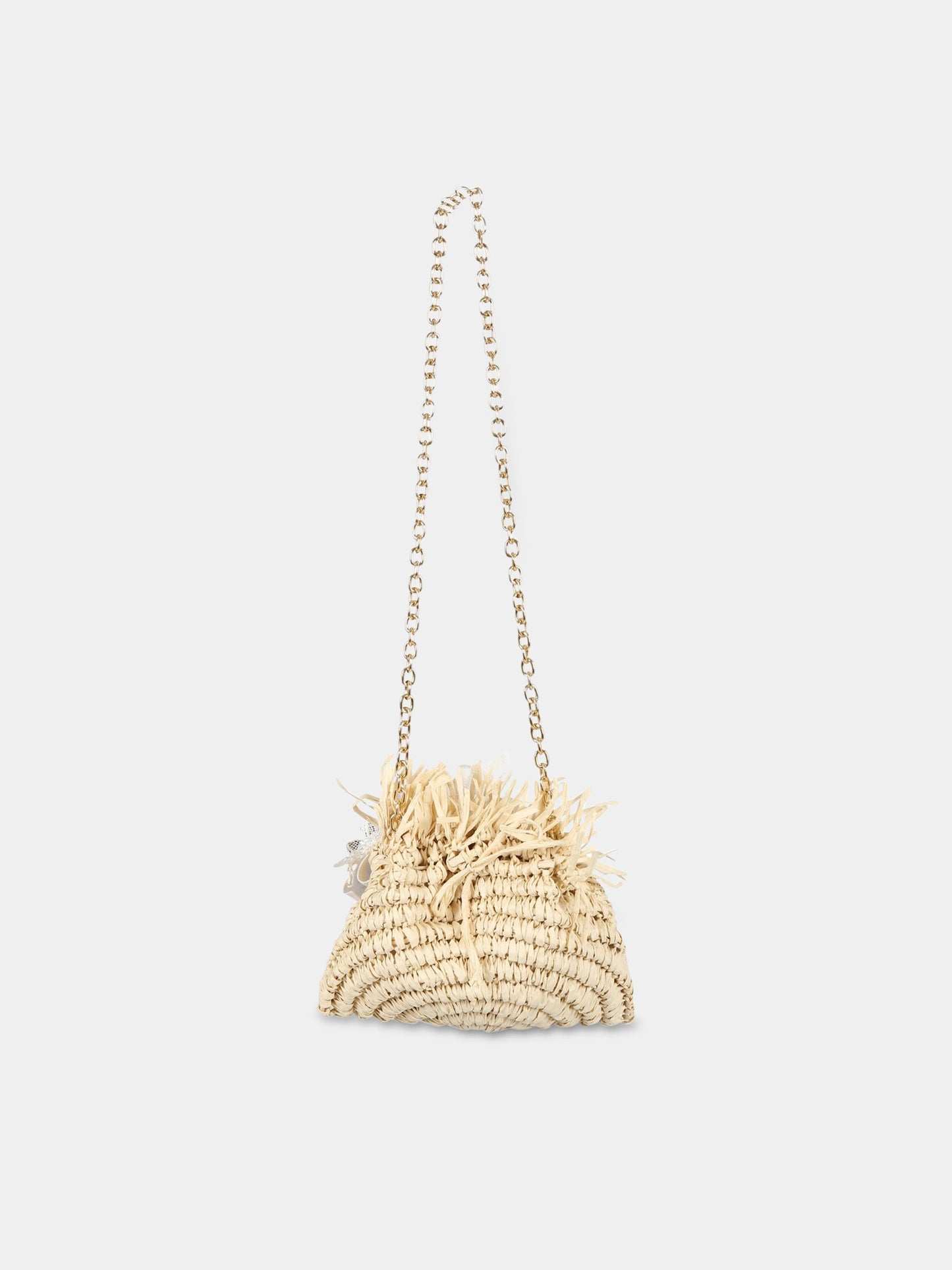 Borsa beige per bambina con nastri e merletti,Raffaella,BOSACRAFOST