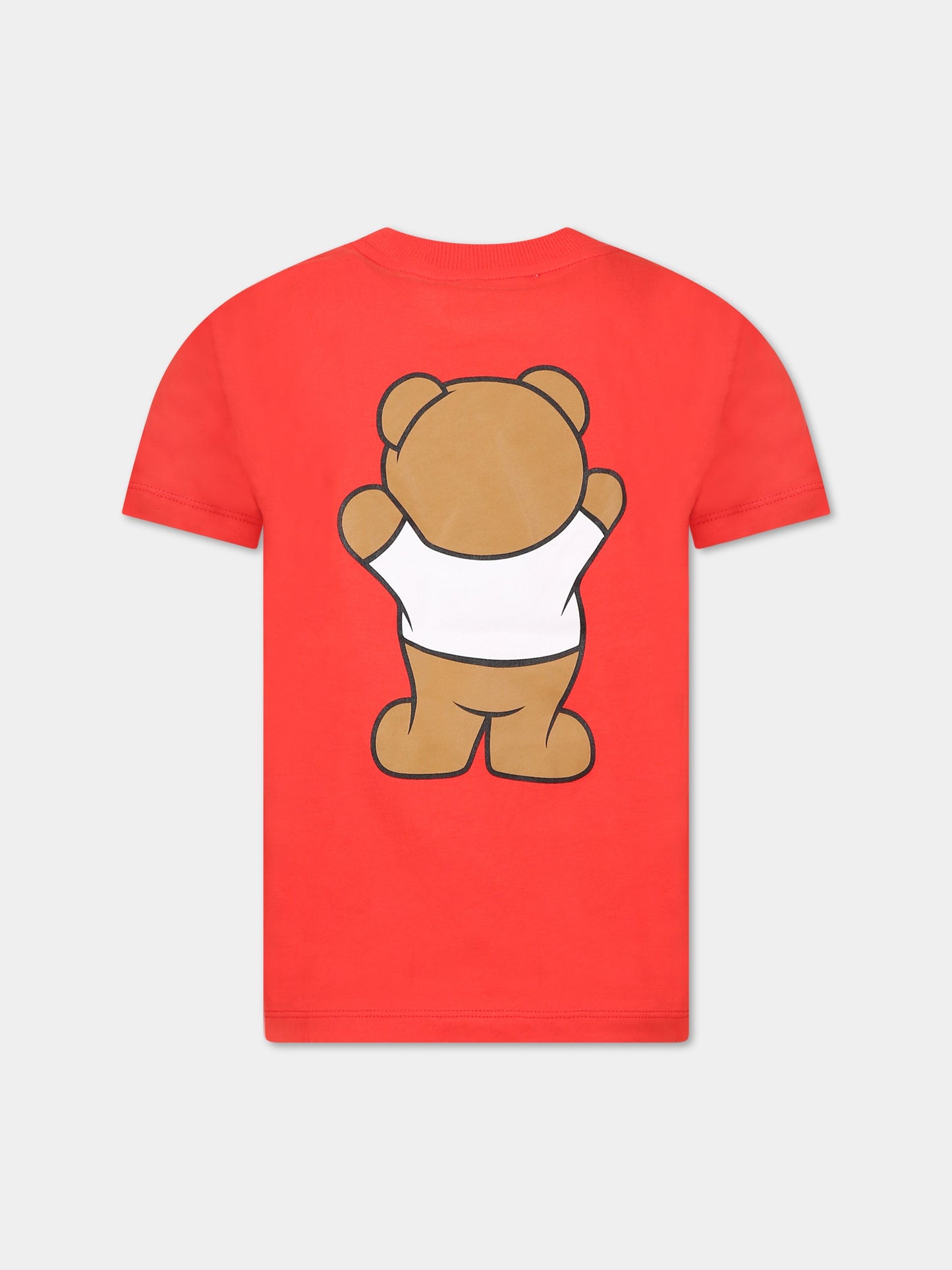 T-shirt rossa per bambini con Teddy Bear e logo,Moschino Kids,HUM03U LAA01 50109