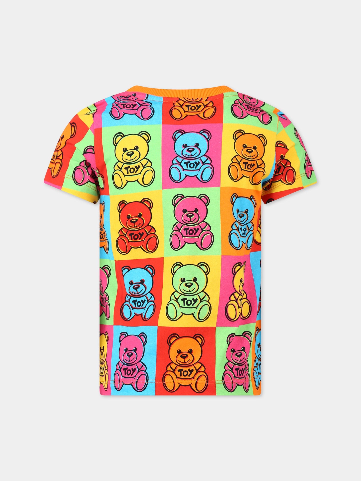 T-shirt multicolor per bambini con Teddy Bear all-over e logo,Moschino Kids,HUM03T LBBA6 82582