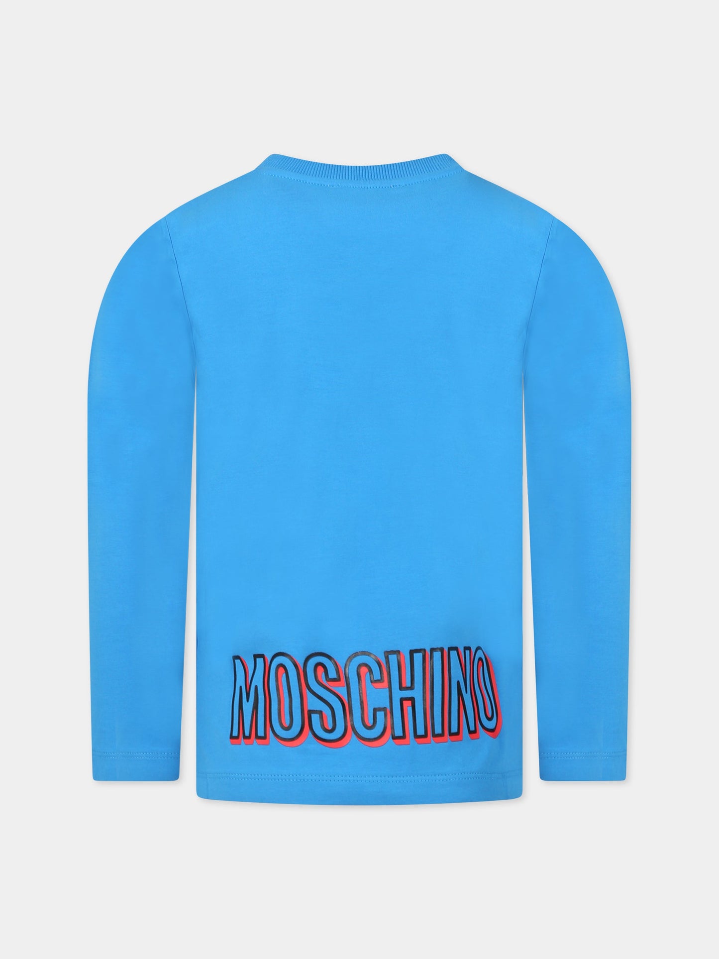 T-shirt blu per bambini con Teddy bear e logo,Moschino Kids,HUO00K LBA19 40641
