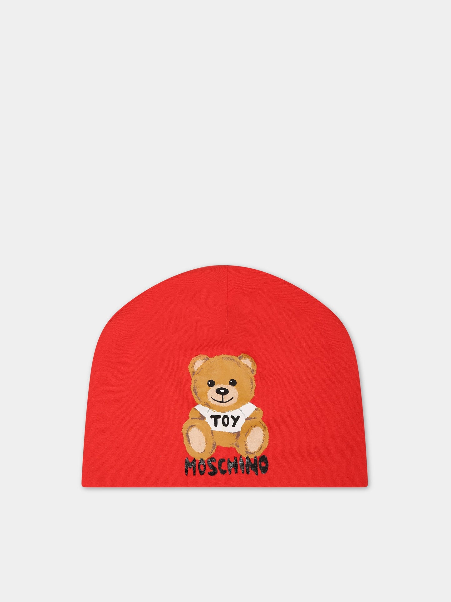 Berretto rosso per bambini con Teddy bear e logo,Moschino Kids,HSX00Z LDA16 50109