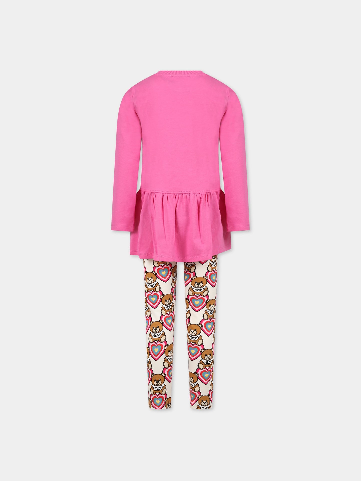 Completo multicolor per bambina con Teddy Bear e cuore,Moschino Kids,HDK02E LBBA8 83612