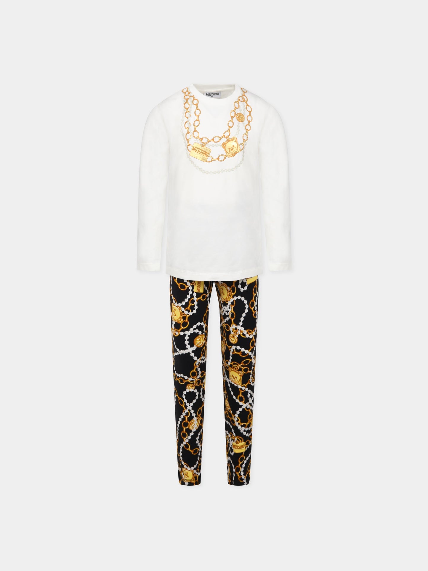 Completo multicolor per bambina con Teddy Bear, stampa e logo,Moschino Kids,HBK021 LBB2B 82591