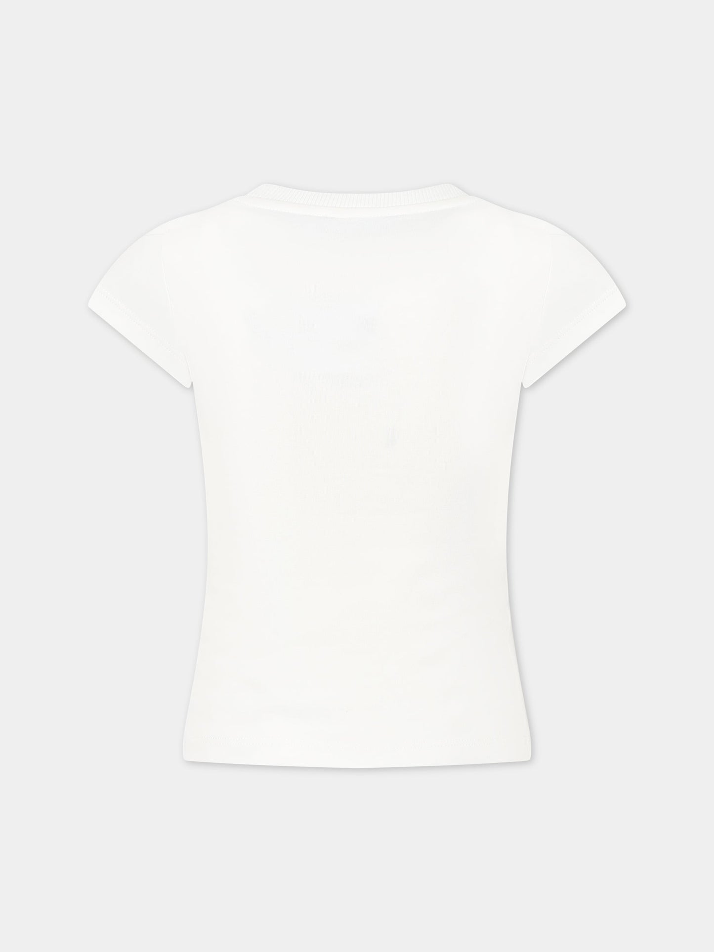 T-shirt bianca per bambina con Teddy bear, logo e cuore,Moschino Kids,HHM042 LBA11 10063