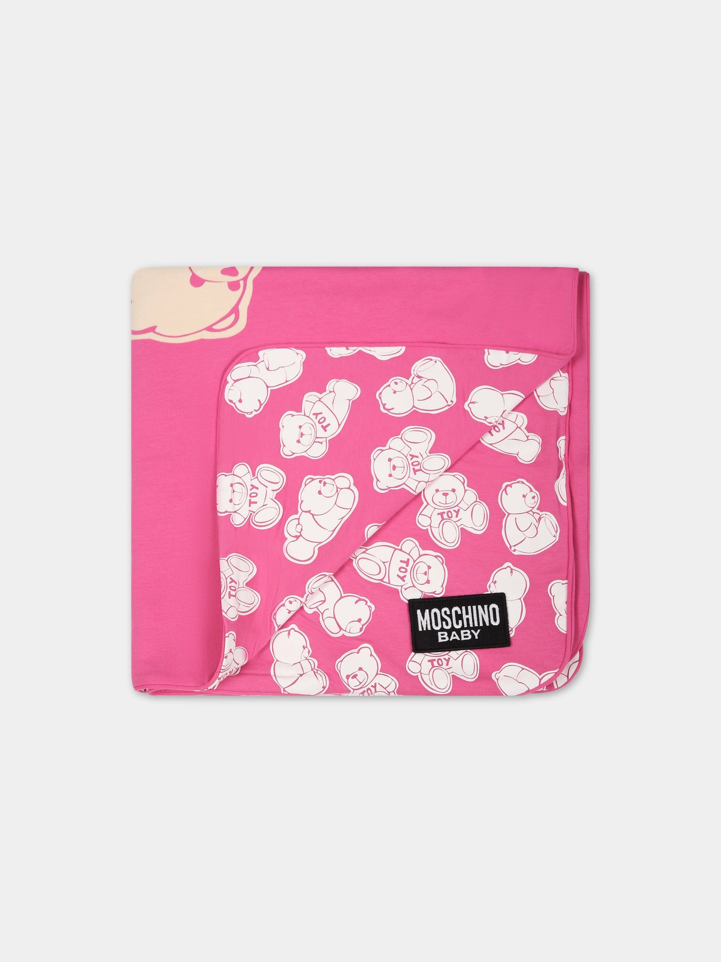 Coperta rosa per neonata con Teddy Bear e logo,Moschino Kids,MTB005 LDB5A 82575