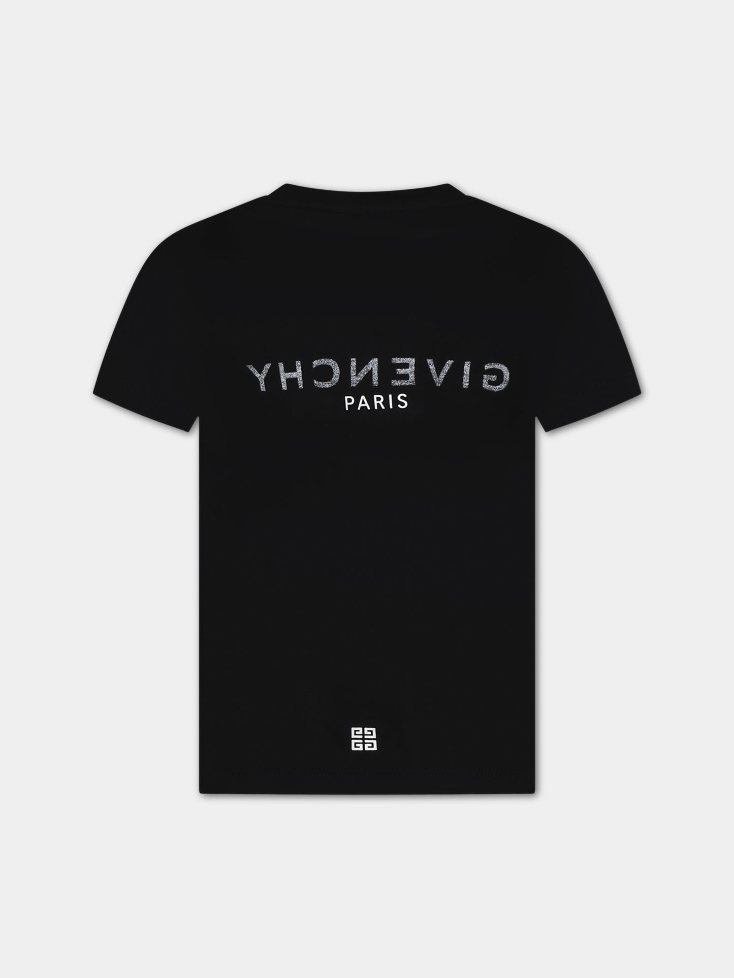 T-shirt nera per bambina con logo e motivo 4G,Givenchy Kids,H15275 09B