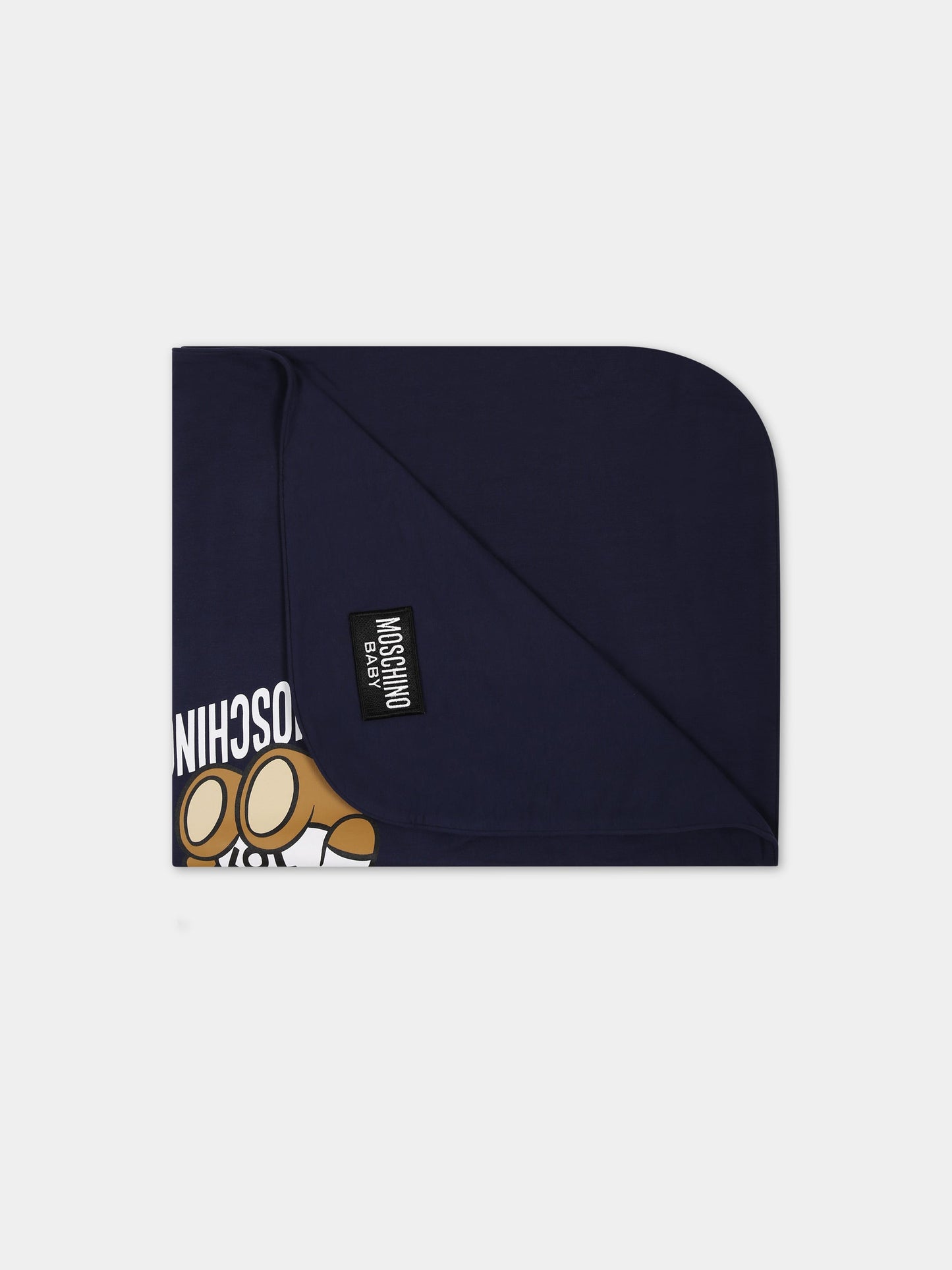 Coperta blu per neonato con Teddy Bear e logo,Moschino Kids,MZB005 LDA00 40016